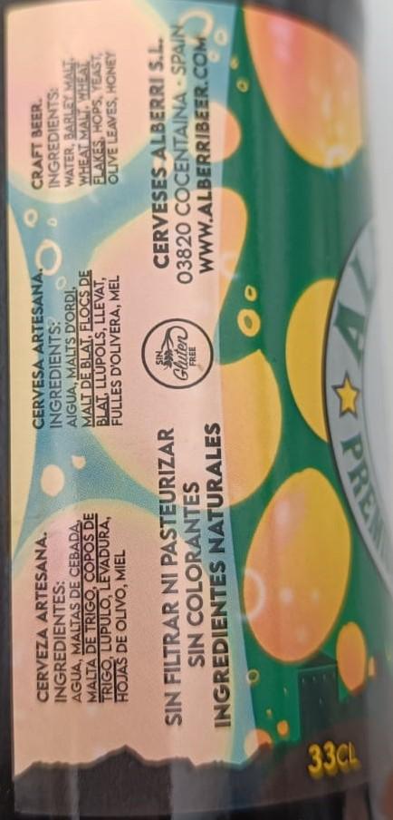 Imagen de la etiqueta Holi que muestra toda la información legal