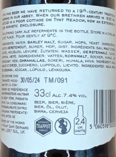 Cerveza Tynt Meadow de Mount St Bernard Trappist Brewery