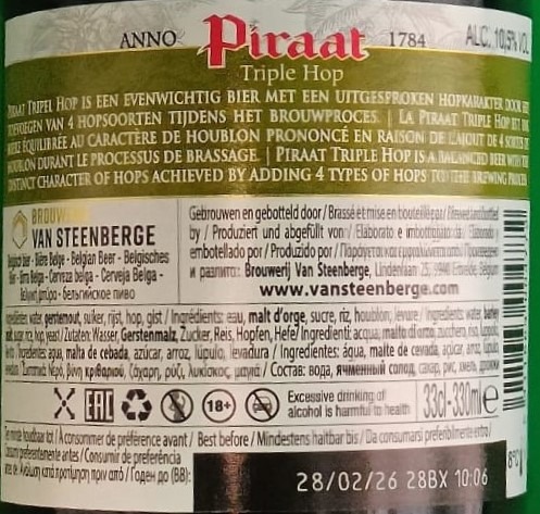Cerveza Piraat Triple Hop de Brouwerij Van Steenberge
