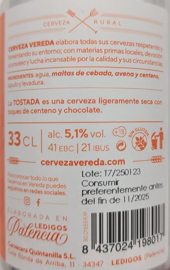 Cerveza Tostada de Vereda
