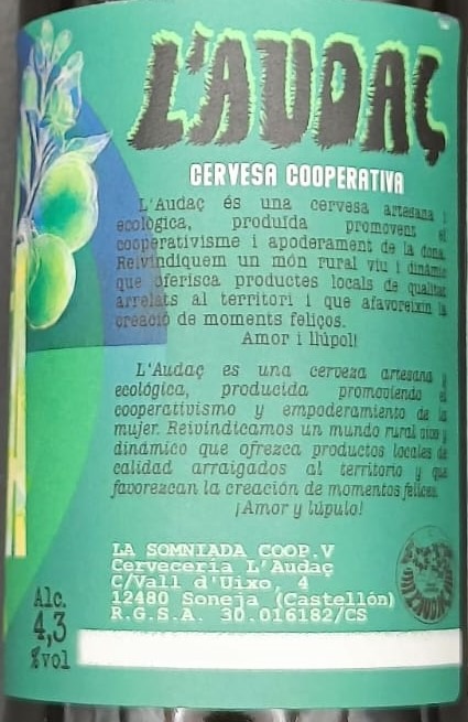 Imagen de la etiqueta BERGAMOTA que muestra toda la información legal