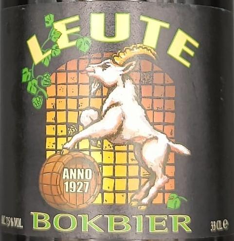 Imagen de la etiqueta Leute Bokbier que muestra toda la información legal