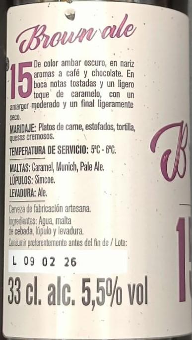 Imagen de la etiqueta Brown Ale 15 que muestra toda la información legal