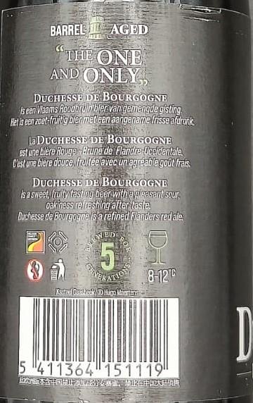 Imagen de la etiqueta Duchesse de Bourgogne que muestra toda la información legal