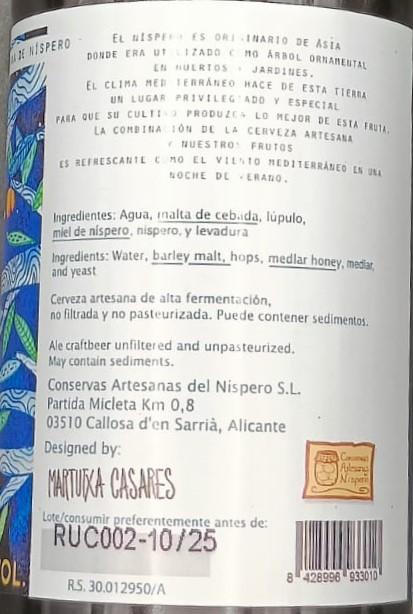 Imagen de la etiqueta Ruchey que muestra toda la información legal