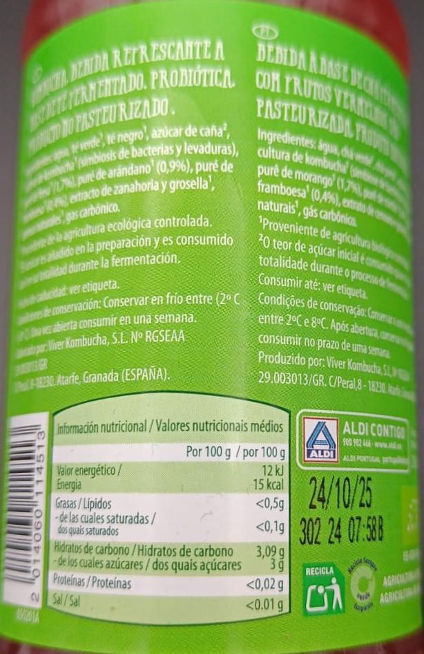 Imagen de la etiqueta Frutos Rojos que muestra toda la información legal