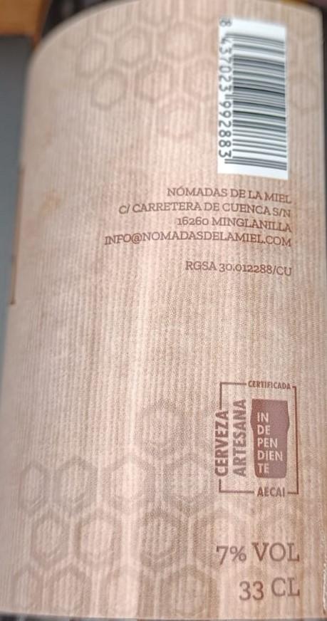 Imagen de la etiqueta Valeria Honey Doppelbock que muestra toda la información legal