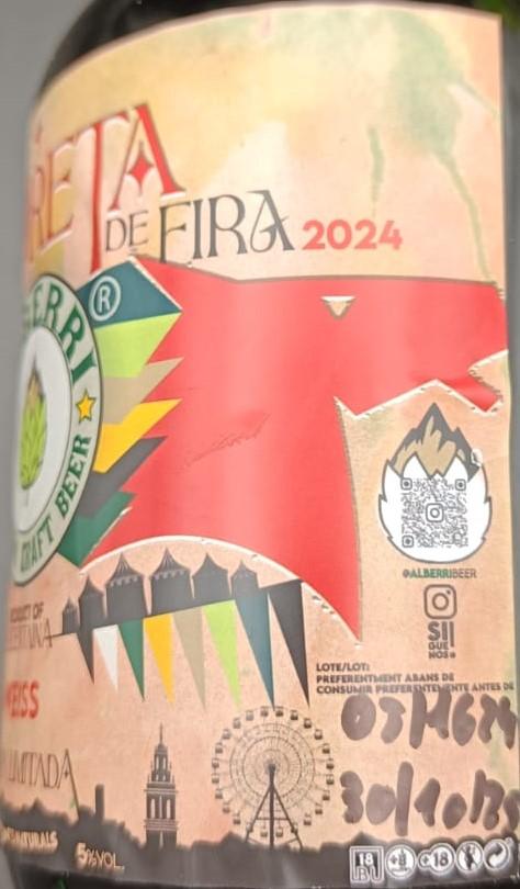 Imagen de la etiqueta Oloreta de Fira que muestra toda la información legal