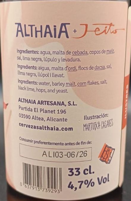 Imagen de la etiqueta Alisios que muestra toda la información legal