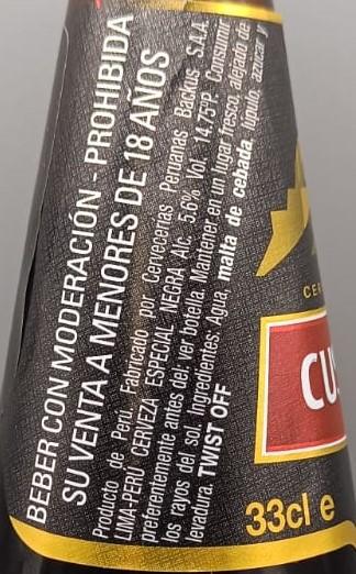 Imagen de la etiqueta Dark Lager que muestra toda la información legal