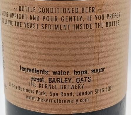 Imagen de la etiqueta Dry Stout que muestra toda la información legal