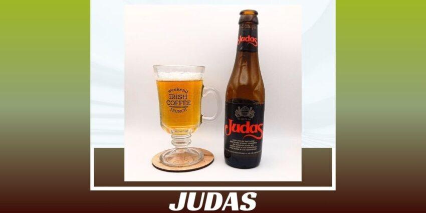 Imagen de la portada de la cerveza Judas que muestra el producto y el nombre