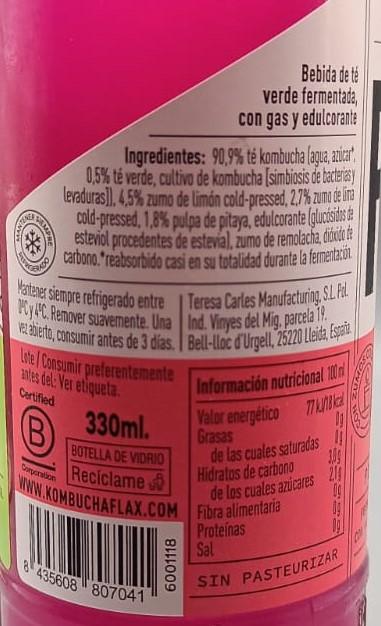 Imagen de la etiqueta Dragon Lemonade que muestra toda la información legal