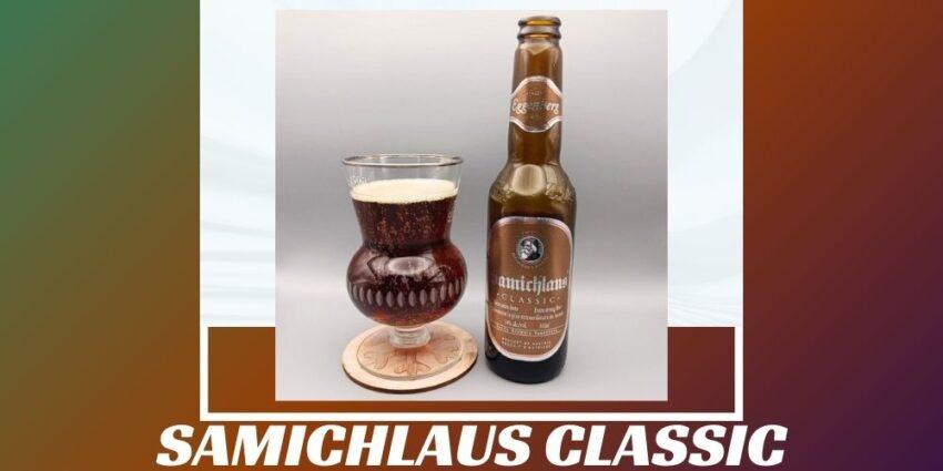 Imagen de la portada de la cerveza Samichlaus Classic que muestra el producto y el nombre