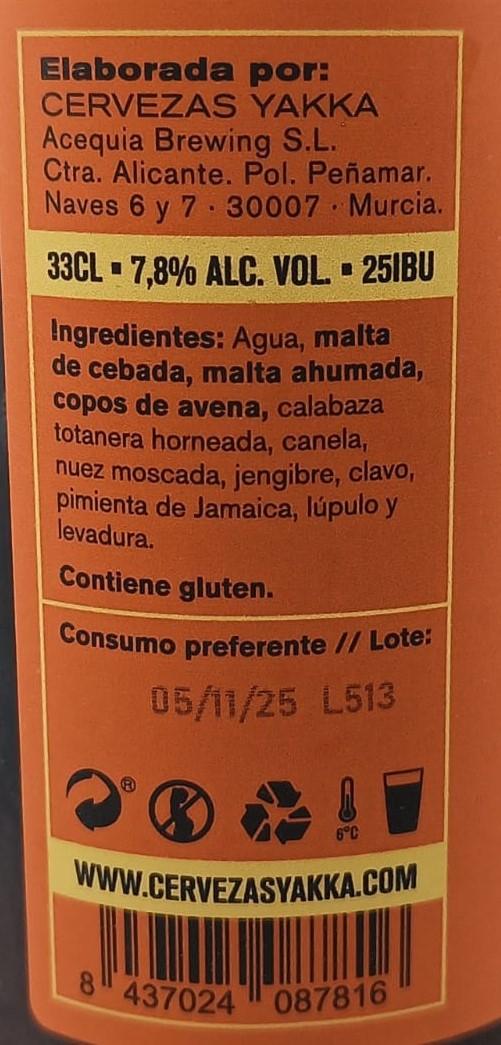 Imagen de la etiqueta Calabaza Lager que muestra toda la información legal