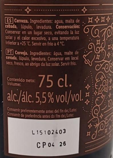 Imagen de la etiqueta de Navidad Tostada que muestra toda la información legal