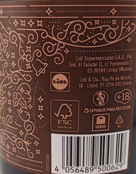 Imagen de la etiqueta de Navidad Tostada que muestra toda la información legal