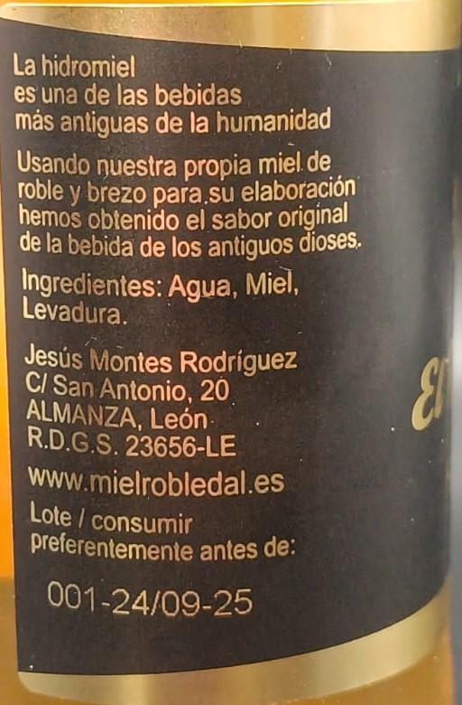 Imagen de la etiqueta Hidromiel que muestra toda la información legal