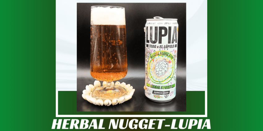 Imagen de la portada de la cerveza Herbal Nugget que muestra el producto y el nombre