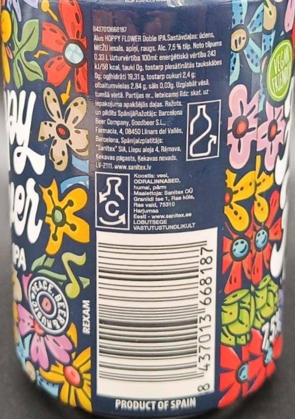 Imagen de la etiqueta Hoppy Flower que muestra toda la información legal