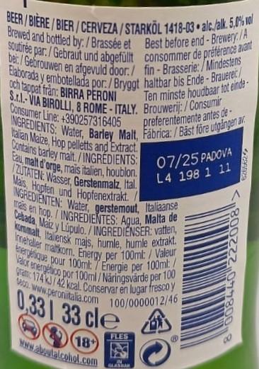 Imagen de la etiqueta Nastro Azzurro que muestra toda la información legal