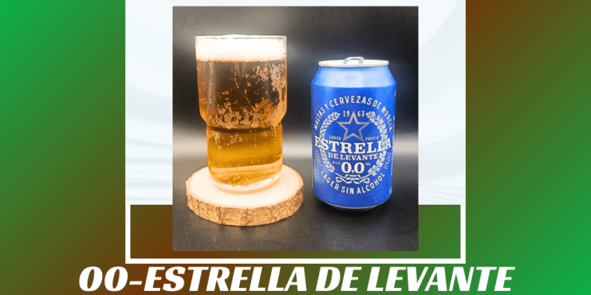 Imagen de la portada de la cerveza Estrella de Levante 00 que muestra el producto y el nombre