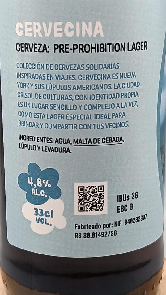 Imagen de la etiqueta Cervecina que muestra toda la información legal