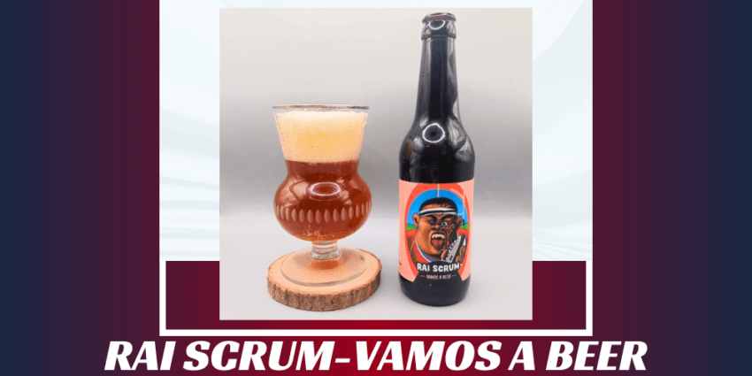 Imagen de la portada de la cerveza Rai Scrum que muestra el producto y el nombre