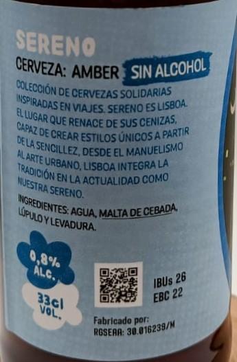 Imagen de la etiqueta Sereno que muestra toda la información legal