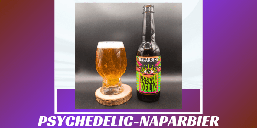 Imagen de la portada de la cerveza Psychedelic que muestra el producto y el nombre