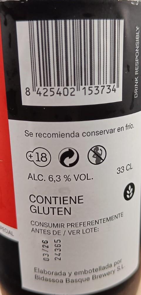 Imagen de la etiqueta Txingudi que muestra toda la información legal