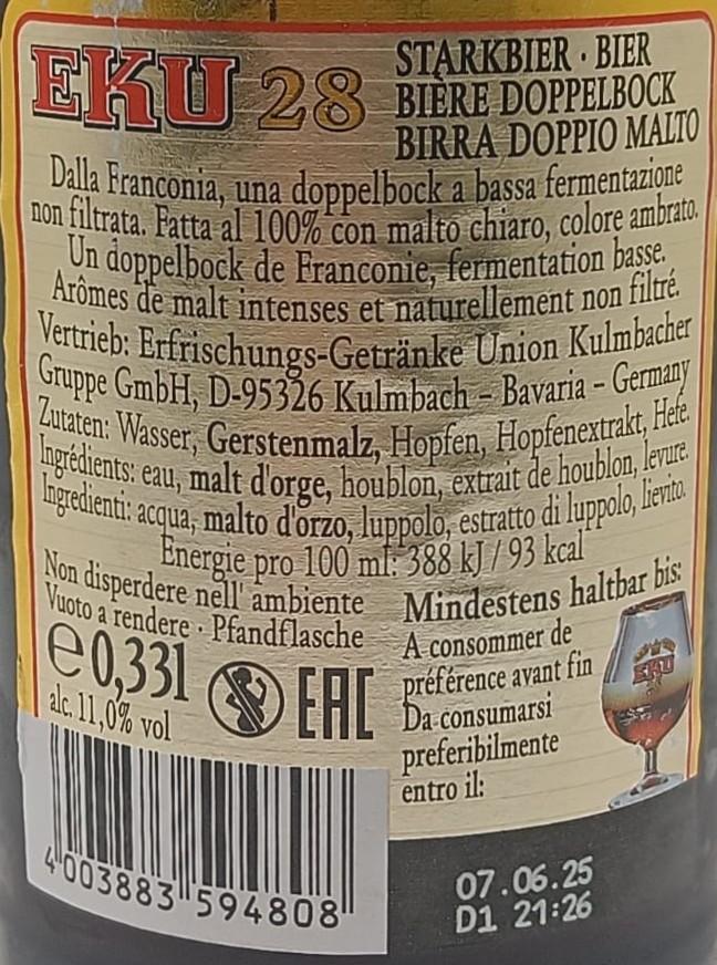 Imagen de la etiqueta Eku 28 que muestra toda la información legal